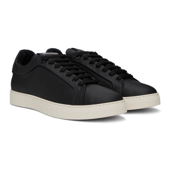  Emporio Armani Black Supple Leather Sneakers 241951M237000