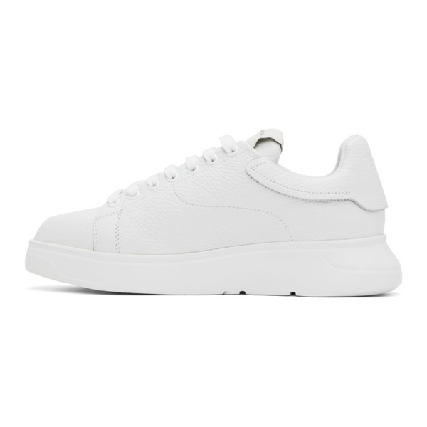  Emporio Armani White Tumbled Leather Sneakers 241951M237001