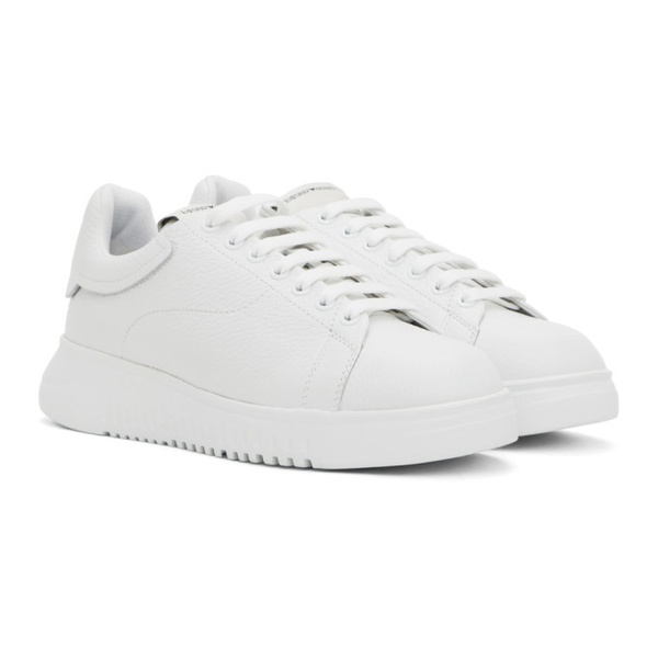  Emporio Armani White Tumbled Leather Sneakers 241951M237001