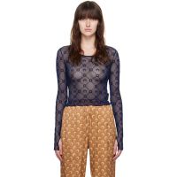 Marine Serre Navy Moonogram Mesh Long Sleeve T-Shirt 242020F110027