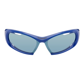 발렌시아가 Balenciaga Blue Dynamo Rectangle Sunglasses 242342M134025
