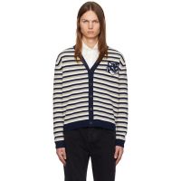 Maison Kitsune Navy Fox Head Intarsia Striped Cardigan 242389M200011