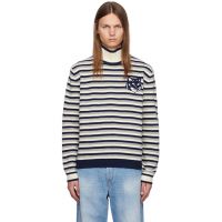 Maison Kitsune Navy & White Fox Head Intarsia Striped Turtleneck 242389M201014