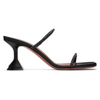 Amina Muaddi Black Gilda Slipper Heeled Sandals 242415F125070