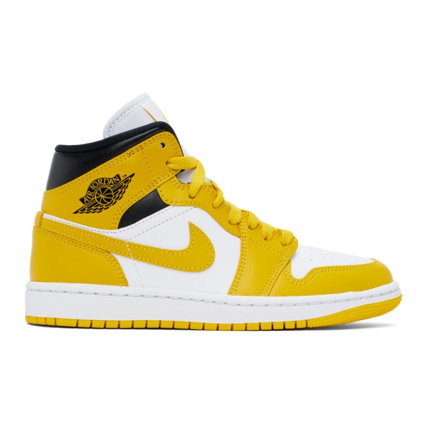나이키 나이키 조던 Nike Jordan White & Yellow Air Jordan 1 Mid Sneakers 242445F127006