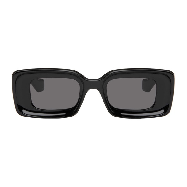 로에베 로에베 LOEWE Black Rectangular Acetate Sunglasses 242677M134027