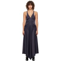 Victoria Beckham Navy Gathered Racer Back Midi Dress 242784F054009