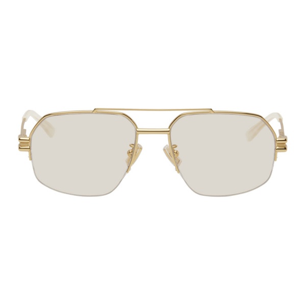 보테가베네타 보테가 베네타 Bottega Veneta Gold Bond Metal Half-Rim Aviator Sunglasses 242798F005033