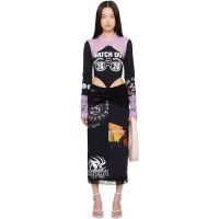 Marine Serre Black & Purple Regenerated T-Shirts Lace Midi Dress 251020F054002