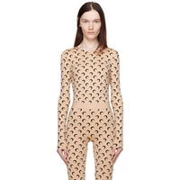 Marine Serre Tan Moon Printed Jersey Second Skin T-Shirt 251020F110000