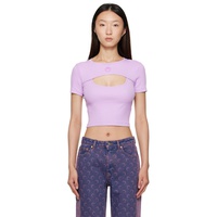 Marine Serre Purple Moon Logo Ribbed Jersey Cut-Out T-shirt 251020F110013