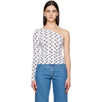Marine Serre White Recycled Moon Jersey Second Skin Asymmetric T-shirt 251020F110029