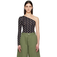 Marine Serre Black Recycled Moon Jersey Second Skin Asymmetric T-shirt 251020F110030