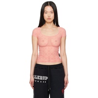 Marine Serre SSENSE Exclusive Pink Recycled Flock Open Neck T-shirt 251020F110053