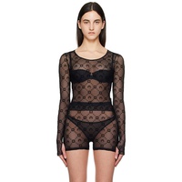 Marine Serre Black Moonogram Mesh Flock Second Skin Cropped T-shirt 251020F110055