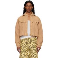 Stanley Raffington Beige & Yellow Ribbed Cropped Work Jacket 251151M180001
