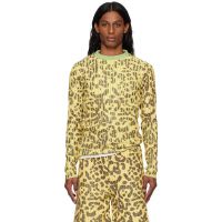 Stanley Raffington Yellow & Green Leopard Print Plated Knit Crewneck Sweater 251151M201001