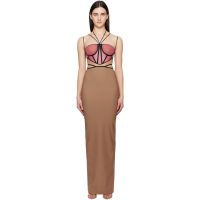 Nensi Dojaka Tan & Pink Leila Signature Corset Maxi Dress 251334F055002