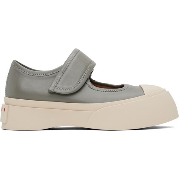 마르니 Marni Gray Leather Mary Jane Sneakers 251379F118004
