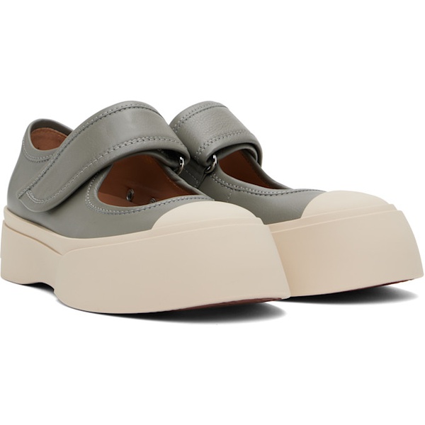 마르니 Marni Gray Leather Mary Jane Sneakers 251379F118004