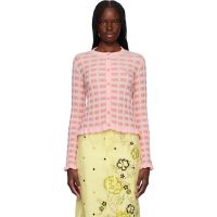 Maison Kitsune Pink Checked Ribbed Cardigan 251389F095004