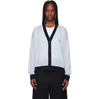 Maison Kitsune Blue Baby Fox Patch Bi-Color Comfort Cardigan 251389F095006