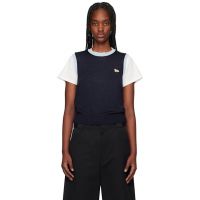 Maison Kitsune Navy Baby Fox Patch Bi-Color Knitted Tank Top 251389F096003