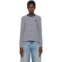 Maison Kitsune Navy & White Bold Fox Head Patch Multi Stripes T-shirt 251389F110016