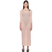 Simone Rocha Pink Fitted Ballet Mesh Column Maxi Dress 251405F054004
