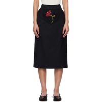 Simone Rocha Black Embellished Flower Peek-A-Boo Midi Skirt 251405F092001