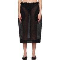 Simone Rocha Black Elasticated Gathered Ruffle Waist Tulip Midi Skirt 251405F092016