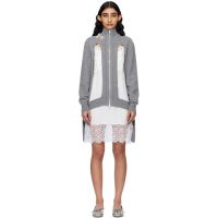 Simone Rocha Gray Embellished Window Zip-Up Cardigan 251405F095000