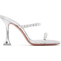 Amina Muaddi Silver Gigi Slipper 95 Heeled Sandals 251415F125009