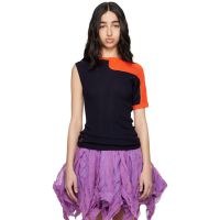 Kiko Kostadinov Navy & Orange Nomas Asymmetric Knit Raglan Sweater 251985F096003