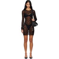 Marine Serre Black Moonogram Mesh Flock Minidress 252020F052004
