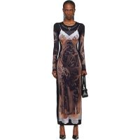 Marine Serre SSENSE Exclusive Black Wet Nuisette Printed Jersey LS Maxi Dress 252020F055007