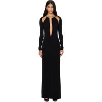 Marine Serre Black Draped Jersey Ls Maxi Dress 252020F055011