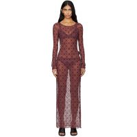 Marine Serre Burgundy Moonogram Mesh Flock Maxi Dress 252020F055014