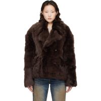 Marine Serre Brown Hairy Caban Shearling Coat 252020F062000