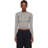 Marine Serre Gray Moon Jacquard Knit Fitted Crewneck Sweater 252020F096006