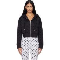 Marine Serre Black Moonogram Flocked Fleece Cropped Zipped Hoodie 252020F097002