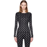 Marine Serre Black Recycled Moon Strass Second Skin Crewneck T-shirt 252020F110001