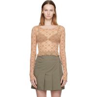 Marine Serre Tan Moonogram Mesh Flock LS Cropped Top 252020F110007