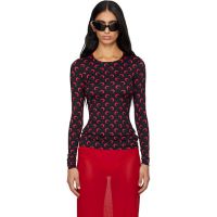 Marine Serre Black Recycled Moon Jersey Second Skin T-shirt 252020F110016