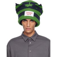 Charles Jeffrey LOVERBOY Green & Navy Supersized Chunky Ears Beanie 252101M138024