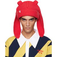 Charles Jeffrey LOVERBOY Red Mohair Chunky Rabbit Beanie 252101M138036