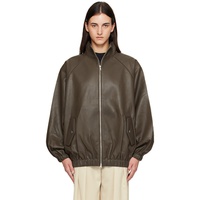 The Frankie Shop Taupe Senta Faux-Leather Bomber Jacket 252115F058000