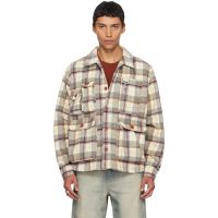 Reese Cooper Gray & Beige Milled Flannel Cargo Button Down Shirt 252115M192004
