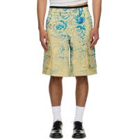 Stanley Raffington SSENSE Exclusive Yellow & Blue Floral Printed Cargo Shorts 252151M193000