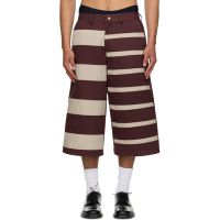 Stanley Raffington SSENSE Exclusive Burgundy & Beige Contrast Stripe Bermuda Shorts 252151M193001